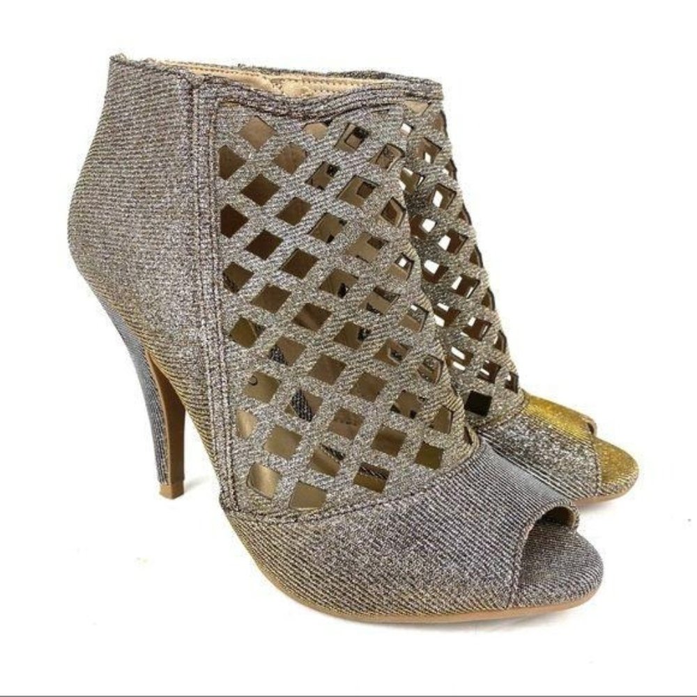 Christian Siriano Sz 7.5 Payless Cutout Open Peep Toe Metallic Ankle Boot Heels